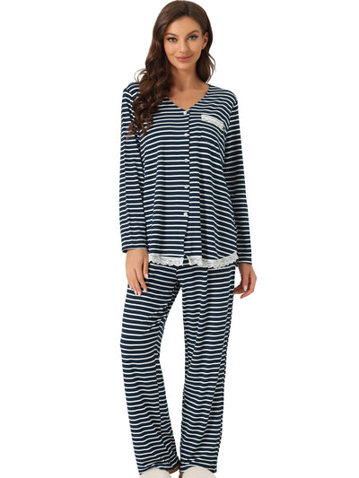 Womens Lounge Modal Casual Button Down Tops with Pants Stretchy Soft Pajama Sets