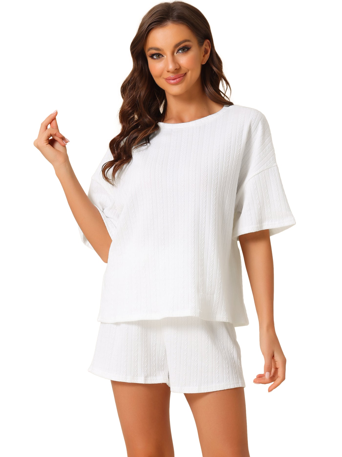 Bublédon Women's 2 Pieces Textured Ribbed Short Sleeves Tops & Shorts Pajama Lounge Set