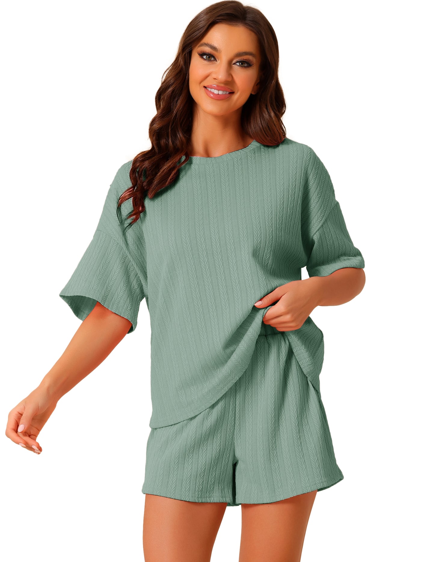 Bublédon Women's 2 Pieces Textured Ribbed Short Sleeves Tops & Shorts Pajama Lounge Set