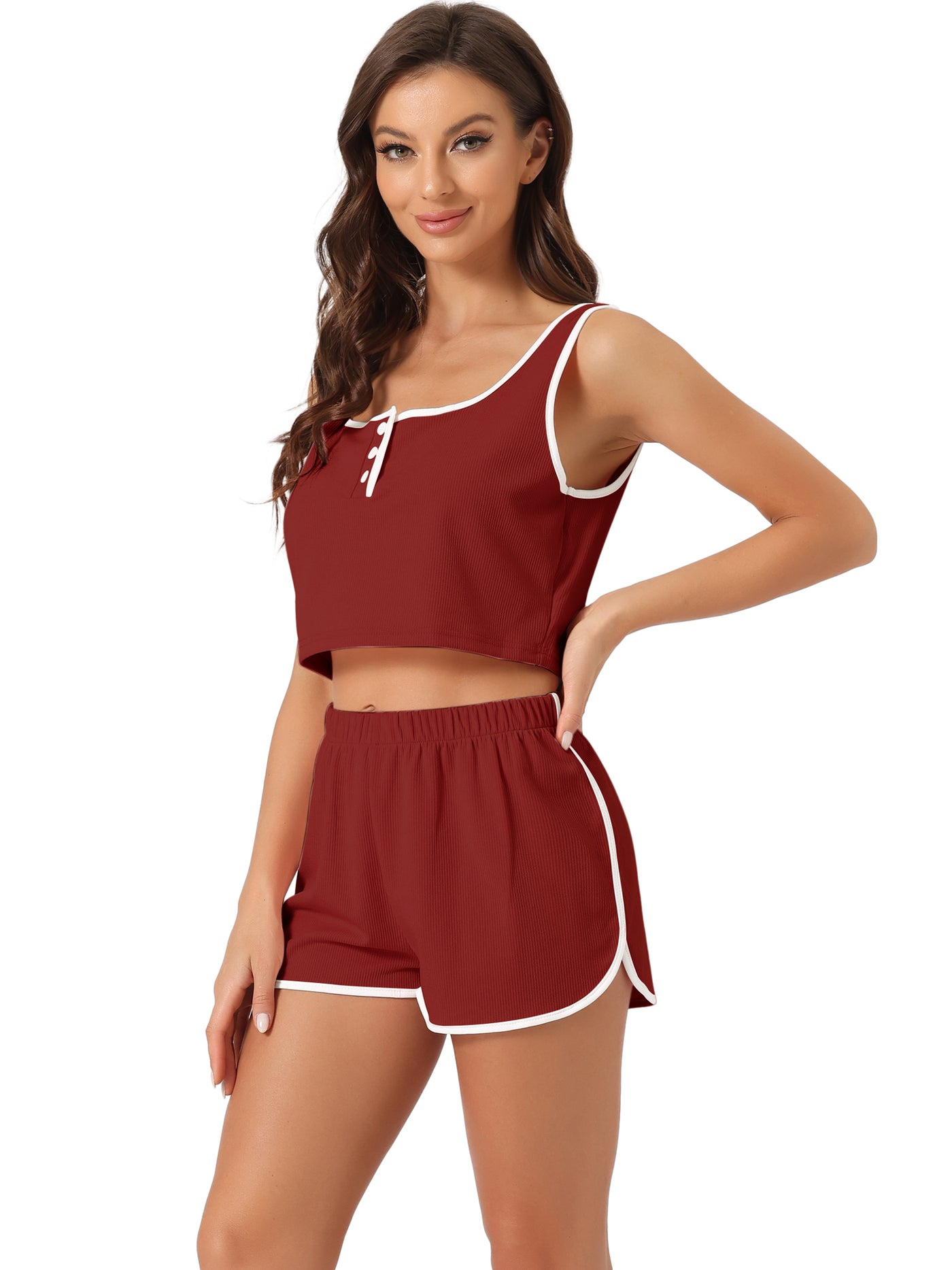 Bublédon Womens Summer Ribbed Pajamas Crop Tank Top and Shorts Sleeveless Lounge Outfits Sets