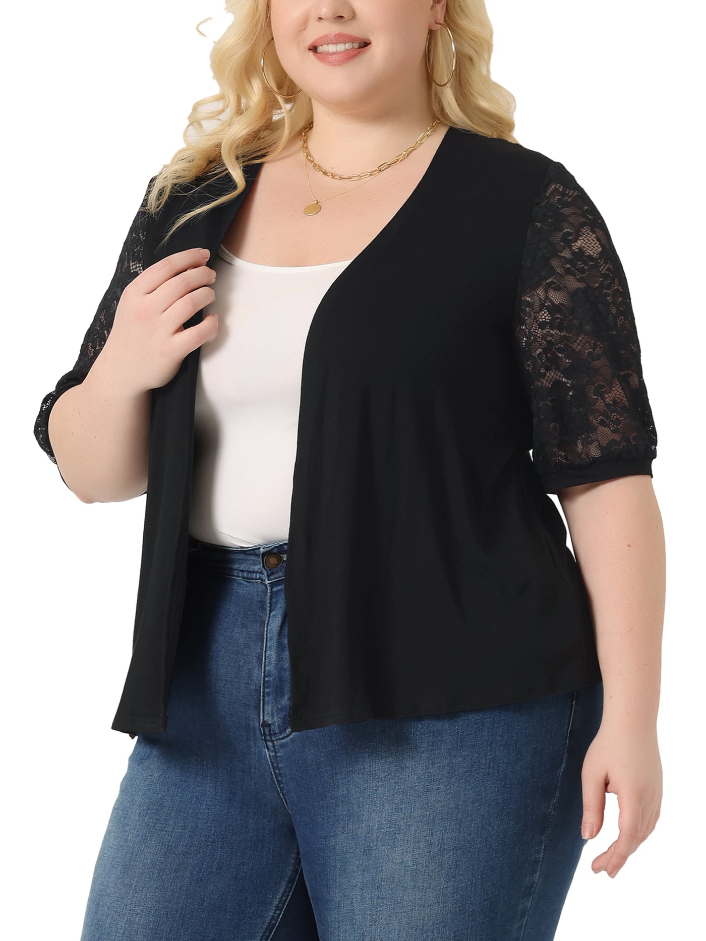 Bublédon Plus Size Cardigan for Women Lightweight Lace Half Sleeve Open Front Cardigans