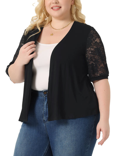 Plus Size Cardigan for Women Lightweight Lace Half Sleeve Open Front Cardigans