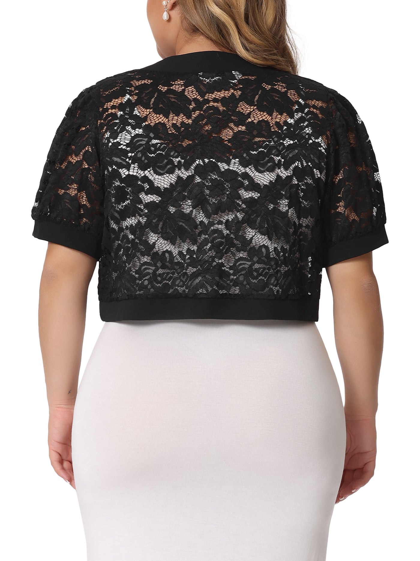 Bublédon Plus Size Cardigan for Women Short Sleeve Sheer Floral Lace Bolero Shrugs Open Front Cropped Cardigans