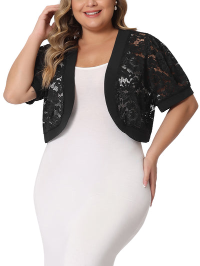 Plus Size Cardigan for Women Short Sleeve Sheer Floral Lace Bolero Shrugs Open Front Cropped Cardigans