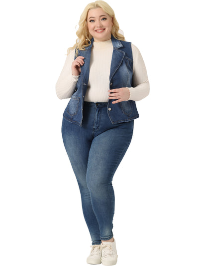 Bublédon Plus Size Denim Vest for Women Sleeveless Lapel Button Down Classics Jean Waistcoat Jackets Vests