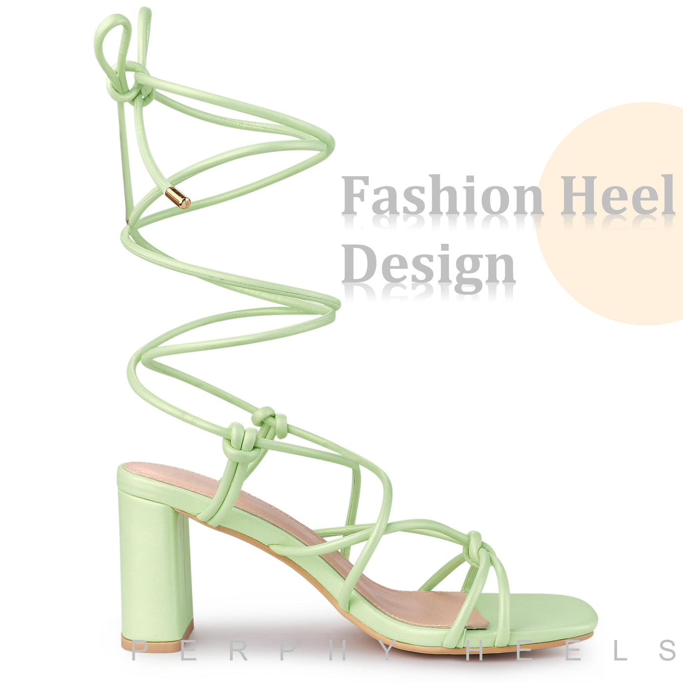 Bublédon Square Toe Strappy Lace Up Slingback Chunky Heel Sandals