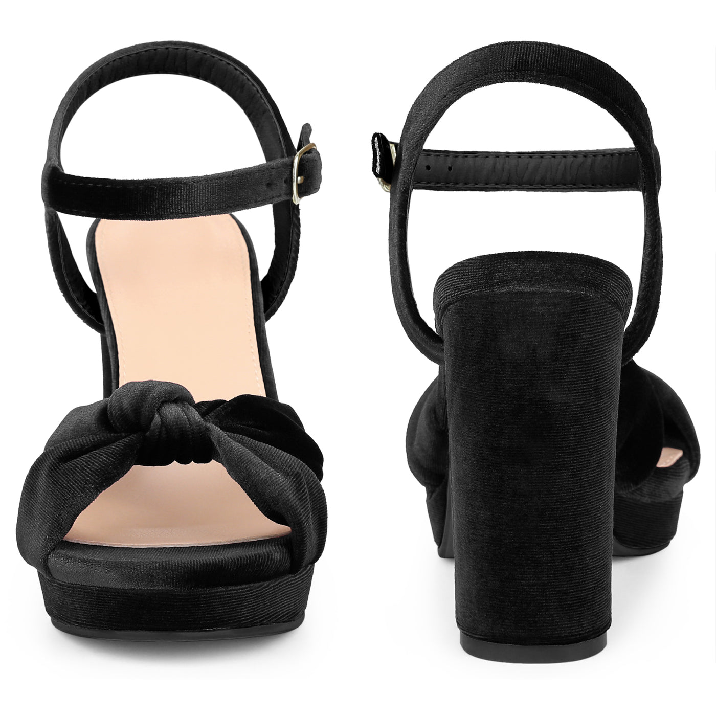 Bublédon Platform Strappy Velvet Bow Block Heel Sandals for Women