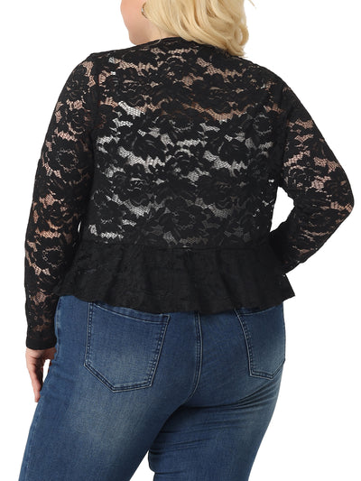 Plus Size Cardigan for Women Bolero Shrug 3/4 Sleeve Tie Front Sheer Lace Crop Cardigans