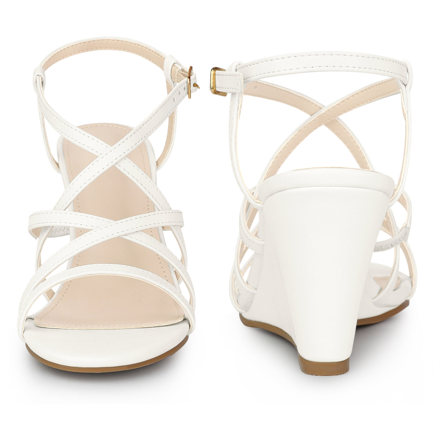 Bublédon Strappys Wedge Crisscross Straps Buckle Wedges Sandals for Women