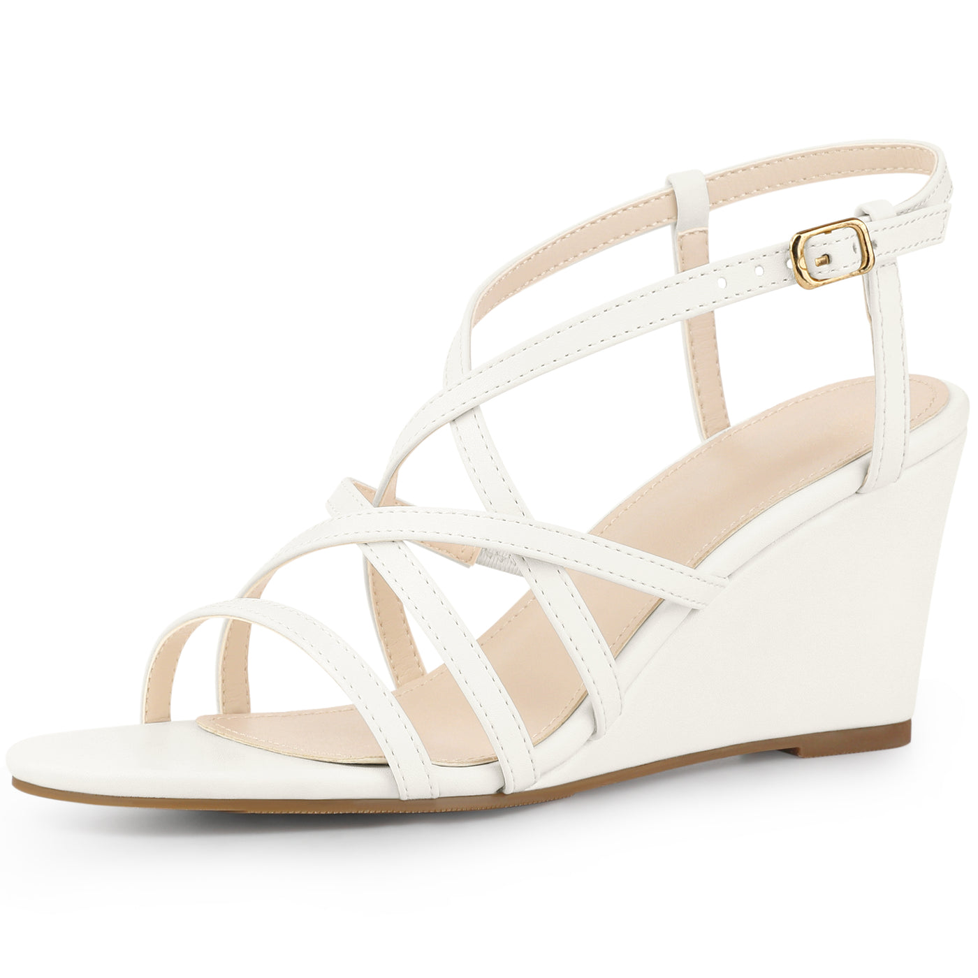 Bublédon Strappys Wedge Crisscross Straps Buckle Wedges Sandals for Women