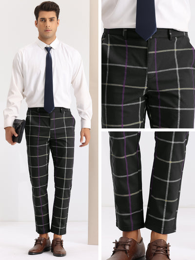 Plaid Tapered Zipper Flat Front Formal Dress Pants