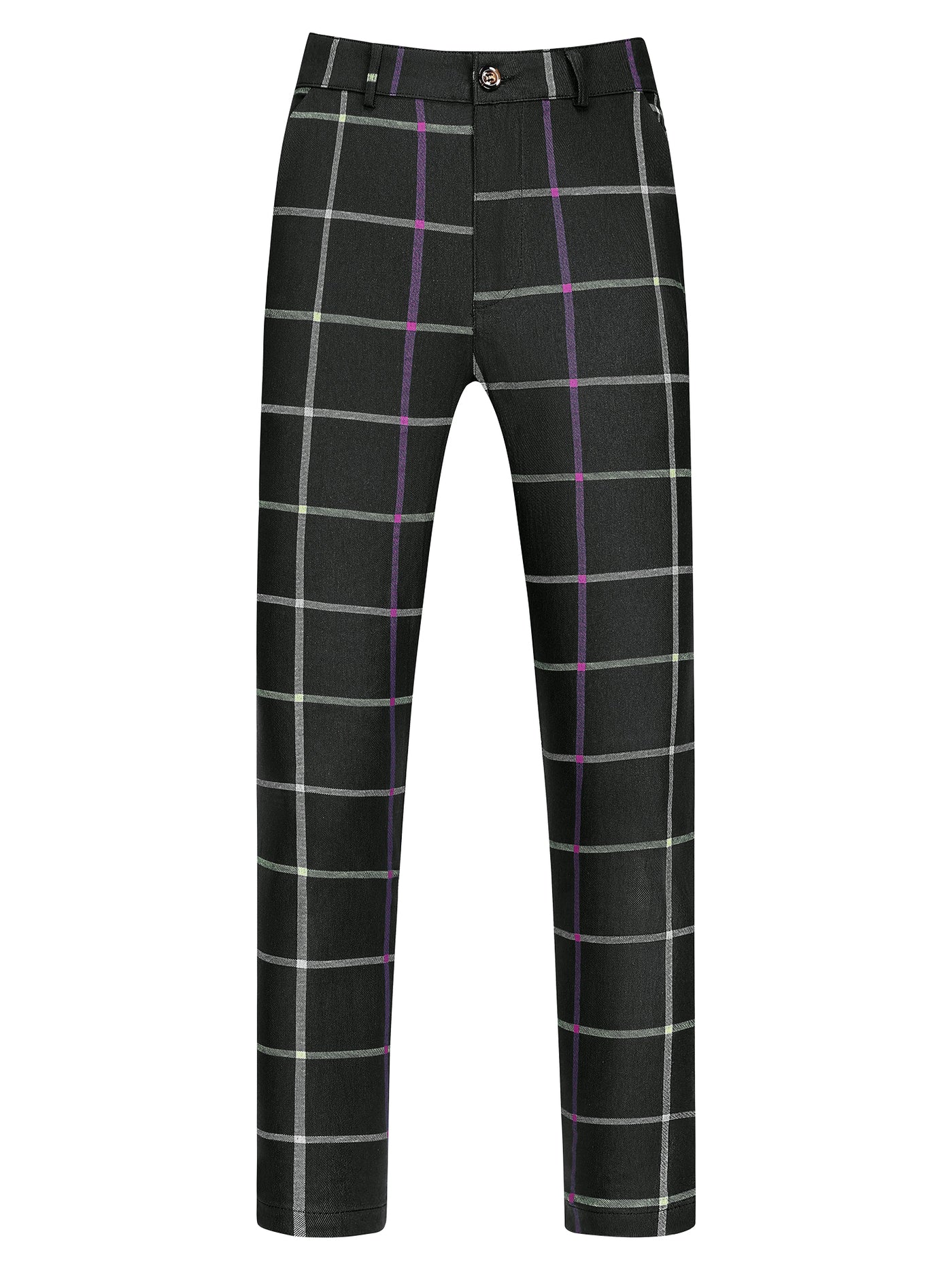 Bublédon Plaid Tapered Zipper Flat Front Formal Dress Pants