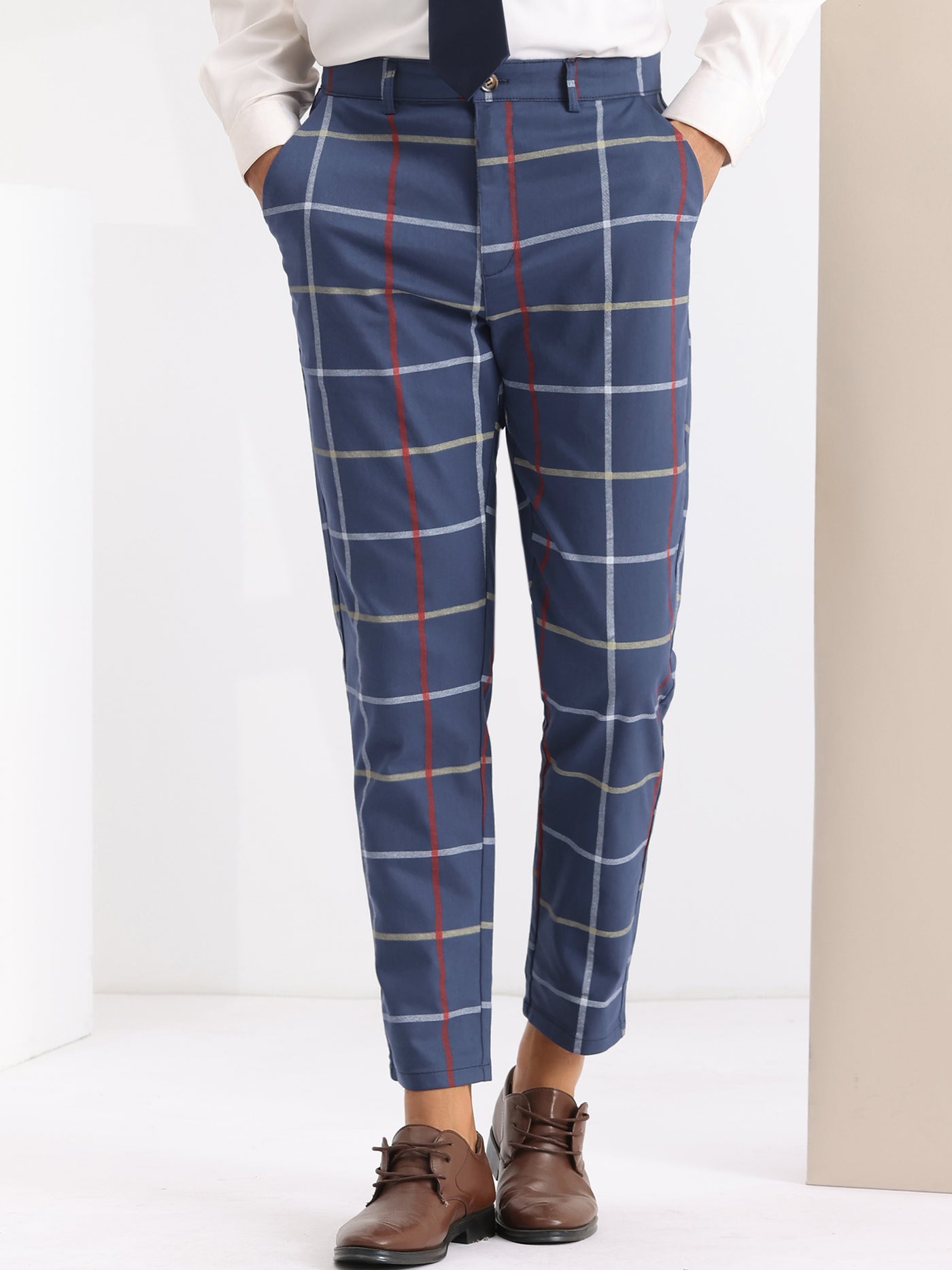 Bublédon Plaid Tapered Zipper Flat Front Formal Dress Pants