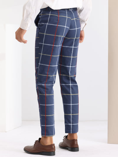 Plaid Tapered Zipper Flat Front Formal Dress Pants