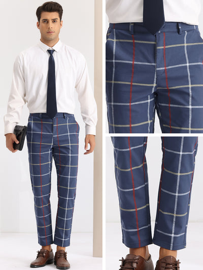 Plaid Tapered Zipper Flat Front Formal Dress Pants