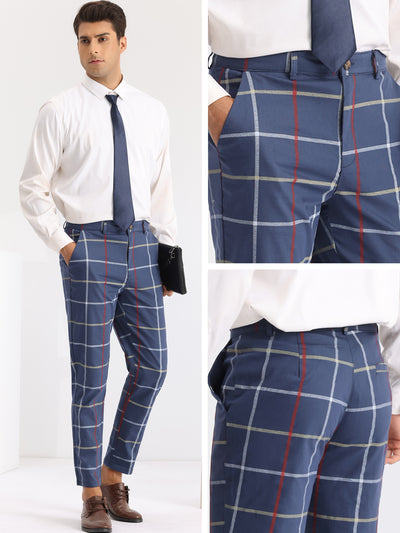 Plaid Tapered Zipper Flat Front Formal Dress Pants