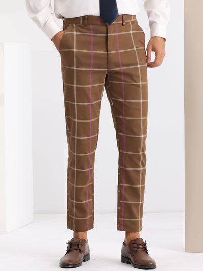 Plaid Tapered Zipper Flat Front Formal Dress Pants