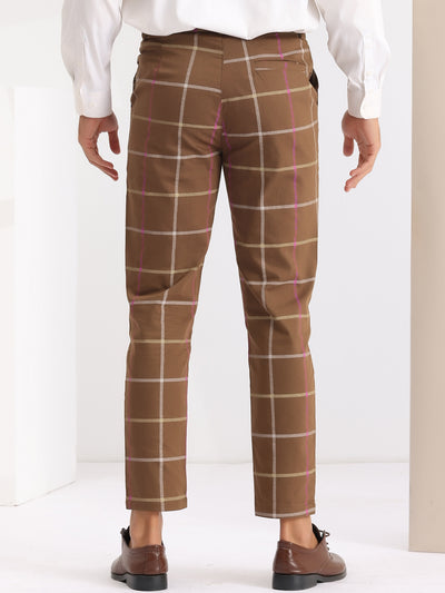 Plaid Tapered Zipper Flat Front Formal Dress Pants