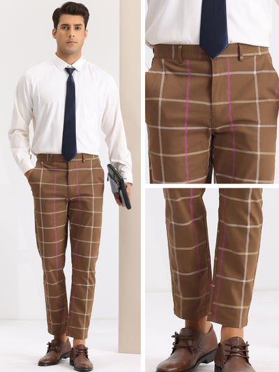 Plaid Tapered Zipper Flat Front Formal Dress Pants