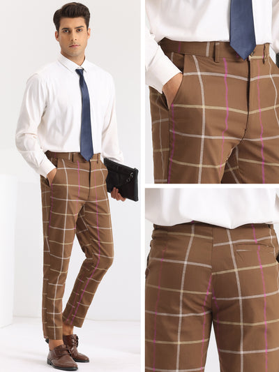 Plaid Tapered Zipper Flat Front Formal Dress Pants