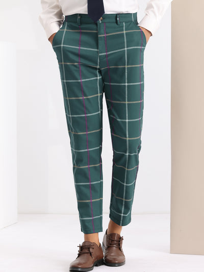 Plaid Tapered Zipper Flat Front Formal Dress Pants