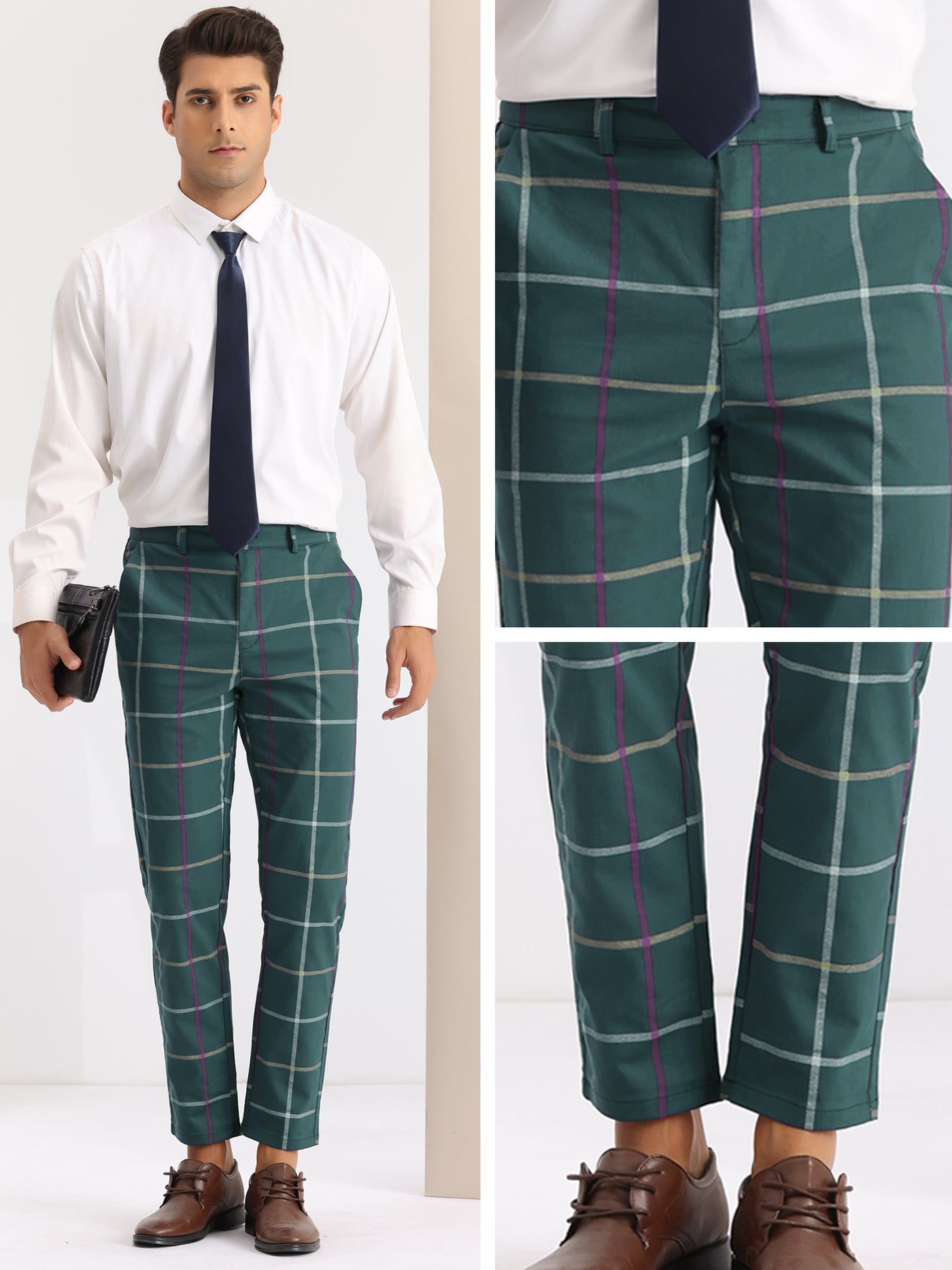 Bublédon Plaid Tapered Zipper Flat Front Formal Dress Pants