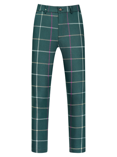 Plaid Tapered Zipper Flat Front Formal Dress Pants