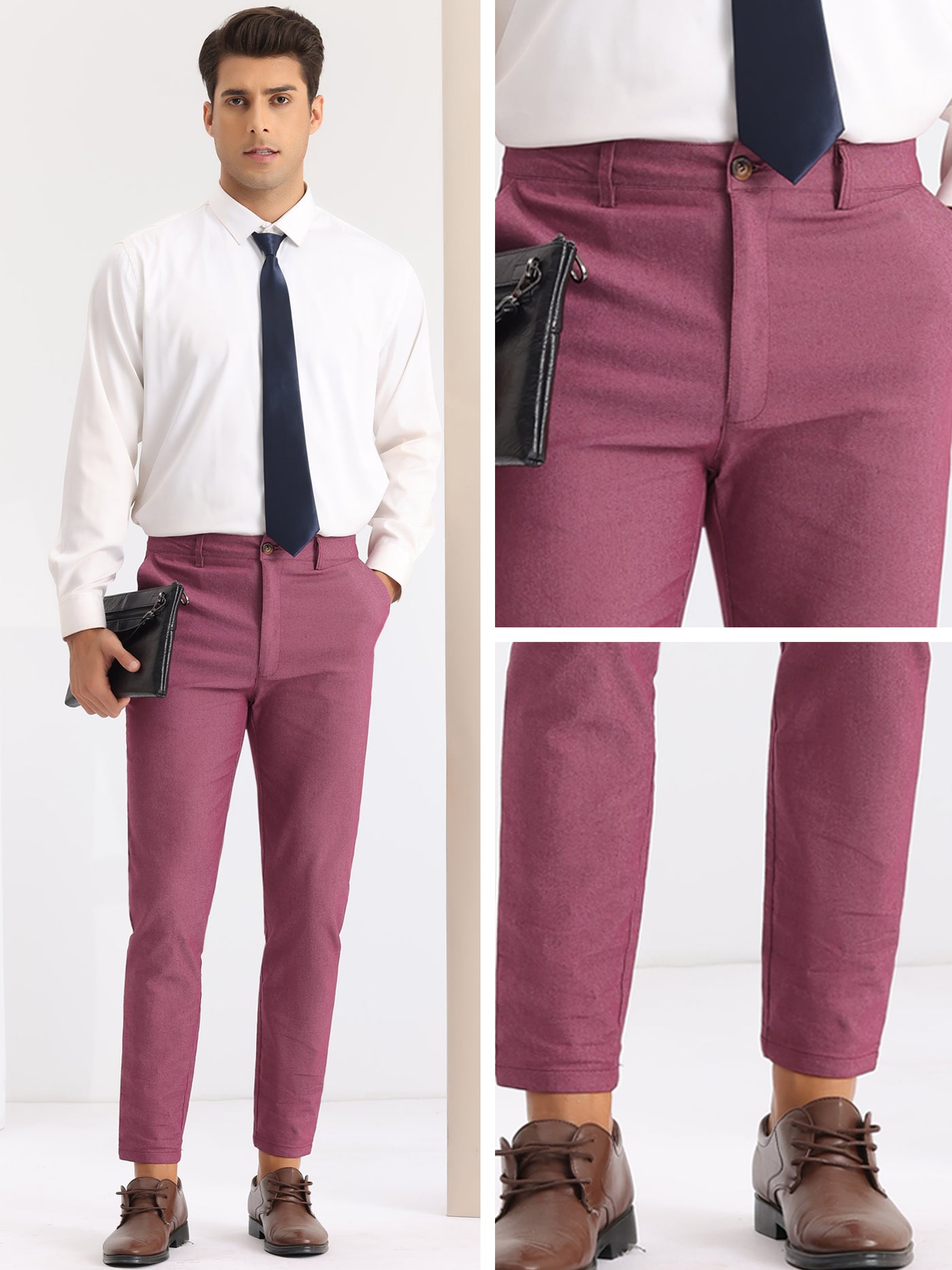 Bublédon Dress Pants for Men's Slim Fit Flat Front Business Prom Skinny Tapered Chino Trousers