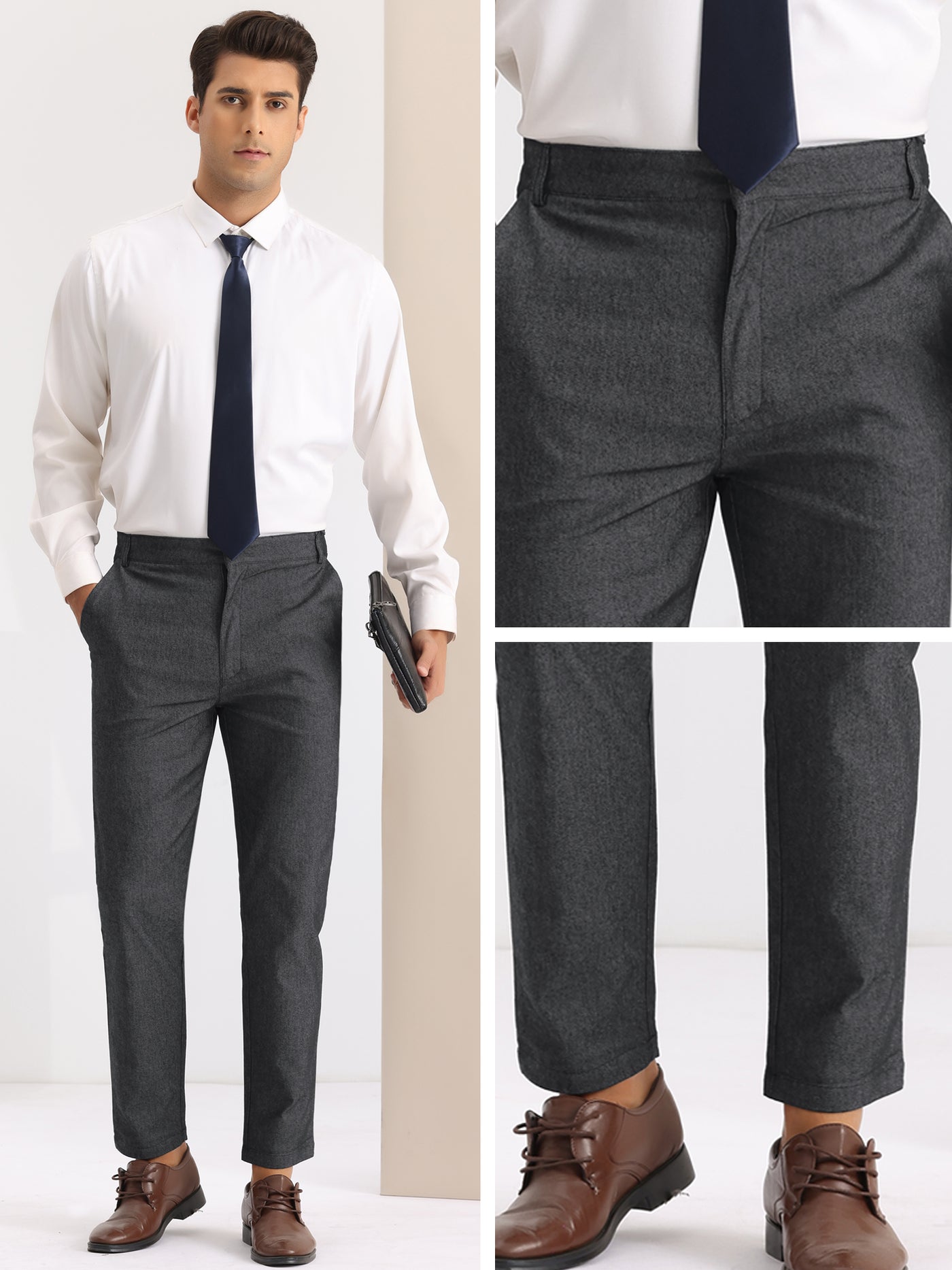 Bublédon Dress Pants for Men's Slim Fit Flat Front Business Prom Skinny Tapered Chino Trousers