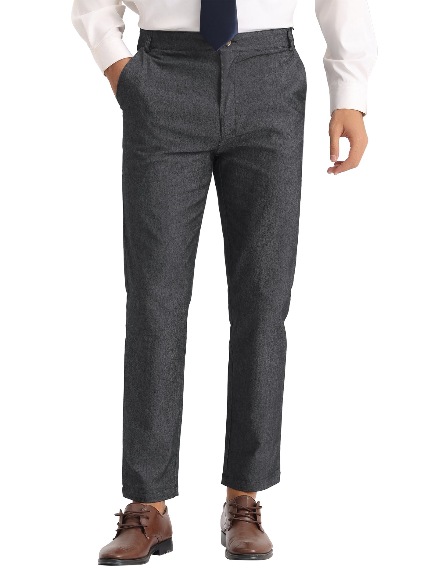 Bublédon Dress Pants for Men's Slim Fit Flat Front Business Prom Skinny Tapered Chino Trousers