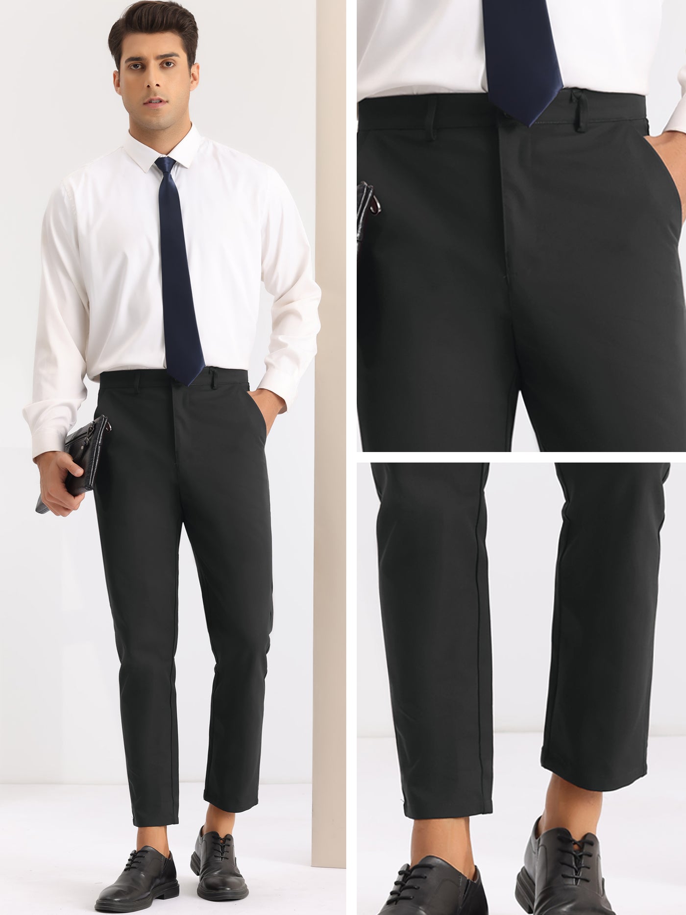 Bublédon Slim Fit Flat Front Work Office Tapered Chino Dress Pants