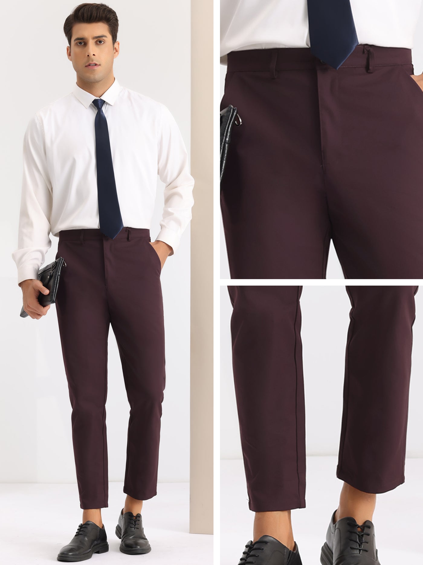 Bublédon Slim Fit Flat Front Work Office Tapered Chino Dress Pants