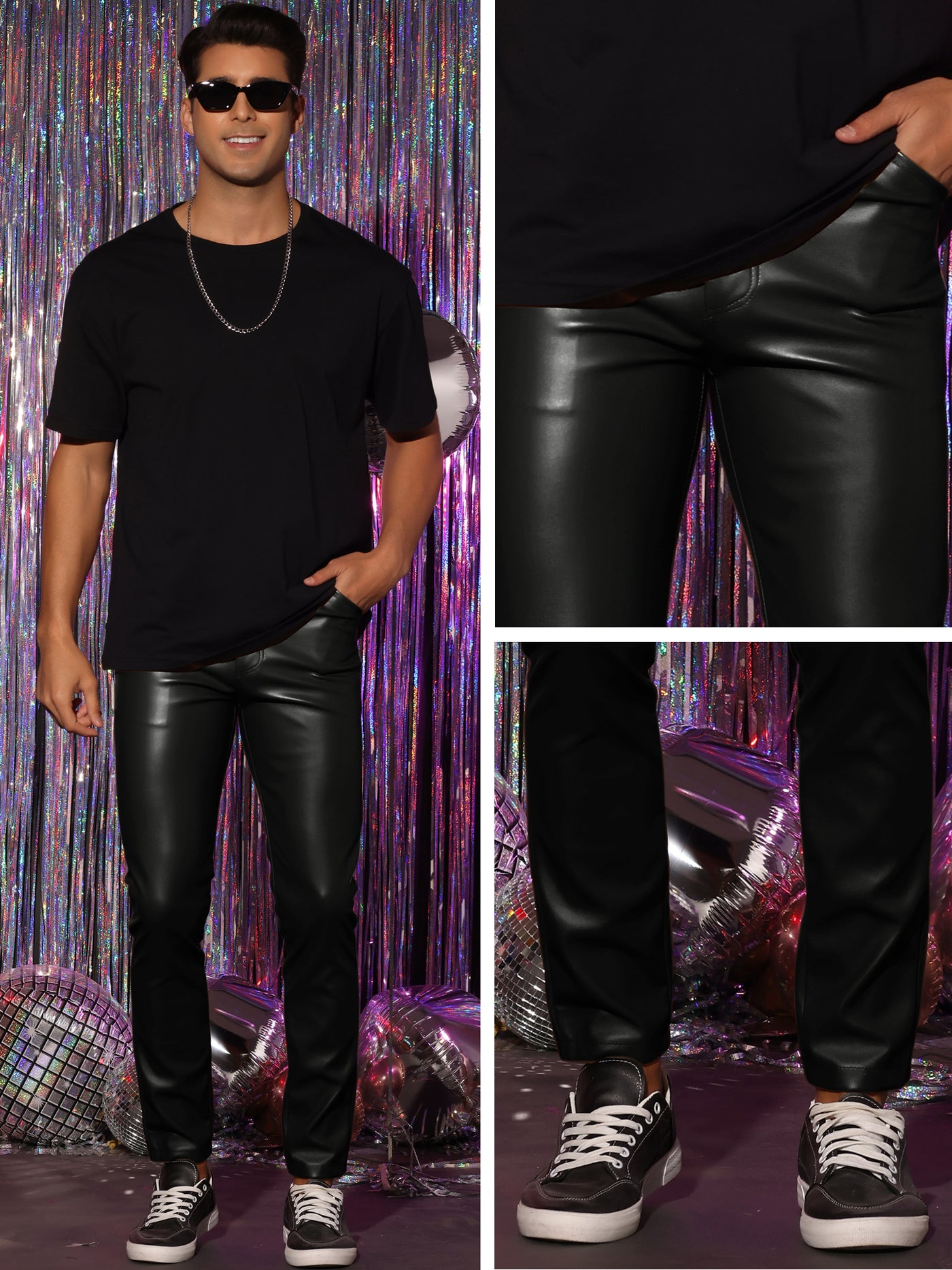 Bublédon Faux Leather Pants Motorcycle Biker Slim Fit Trousers