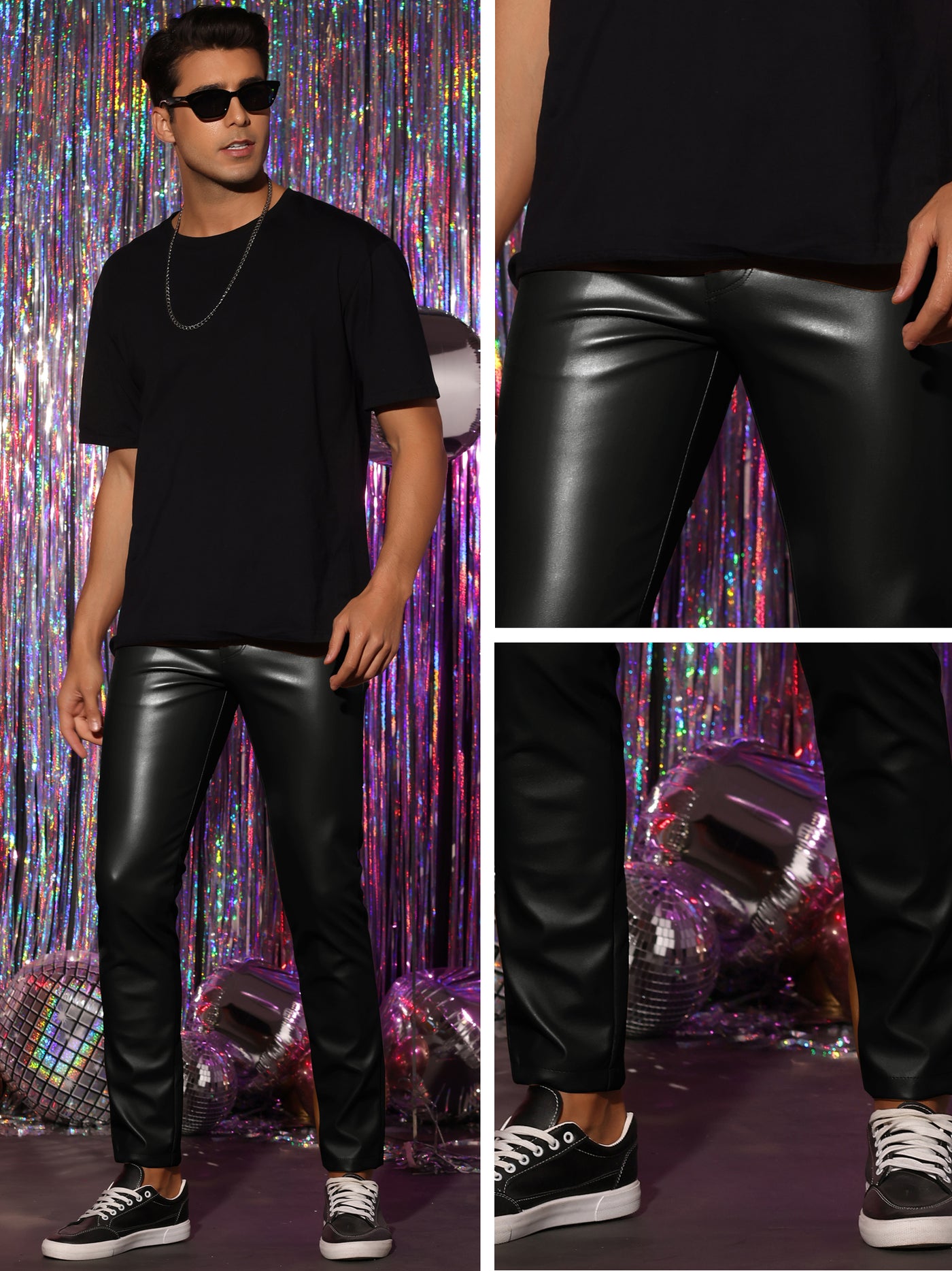 Bublédon Faux Leather Pants Motorcycle Biker Slim Fit Trousers