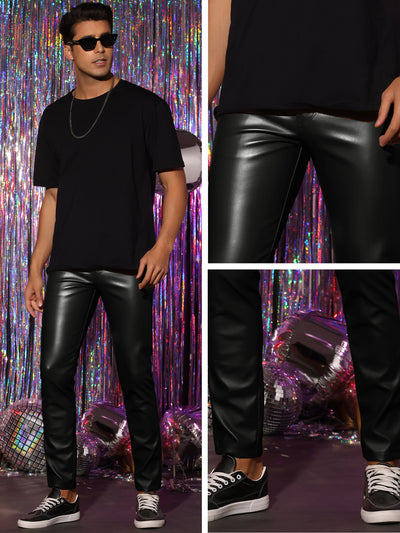 Faux Leather Pants Motorcycle Biker Slim Fit Trousers