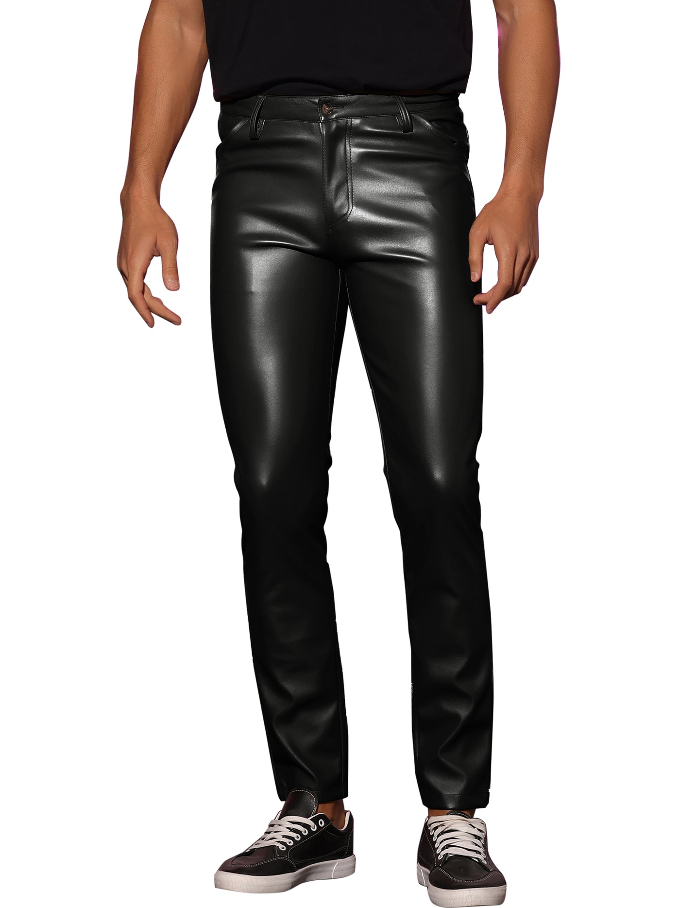 Bublédon Faux Leather Pants Motorcycle Biker Slim Fit Trousers