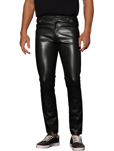 Faux Leather Pants Motorcycle Biker Slim Fit Trousers