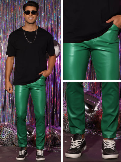 Faux Leather Pants Motorcycle Biker Slim Fit Trousers