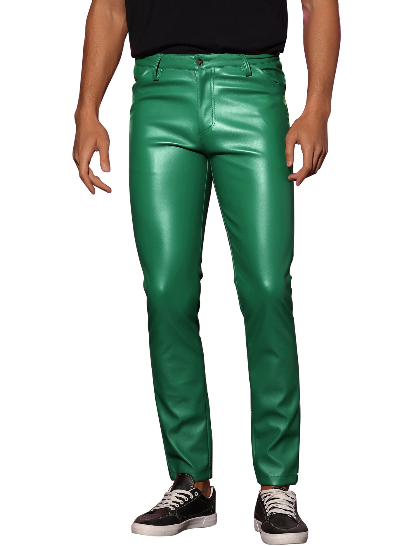 Bublédon Faux Leather Pants Motorcycle Biker Slim Fit Trousers