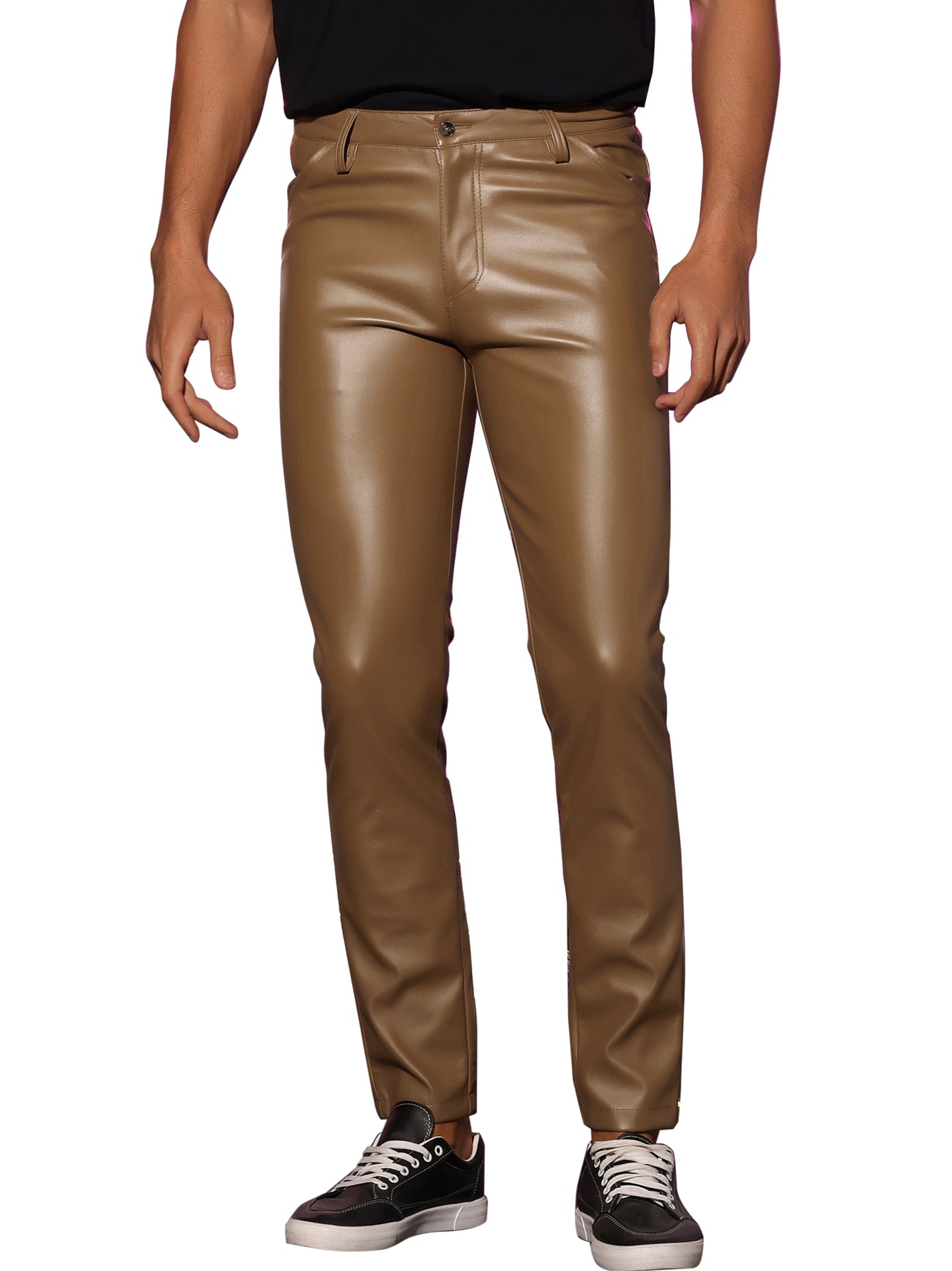 Bublédon Faux Leather Pants Motorcycle Biker Slim Fit Trousers