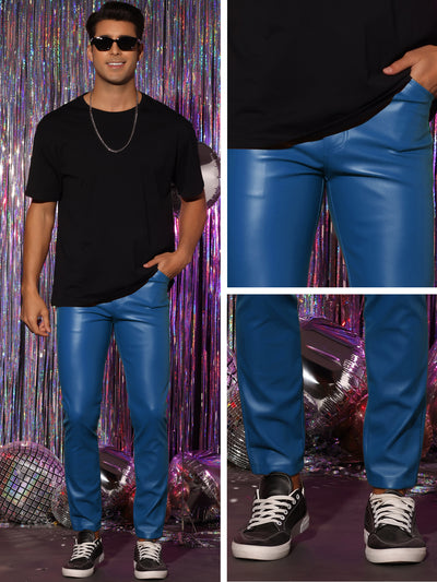 Faux Leather Pants Motorcycle Biker Slim Fit Trousers