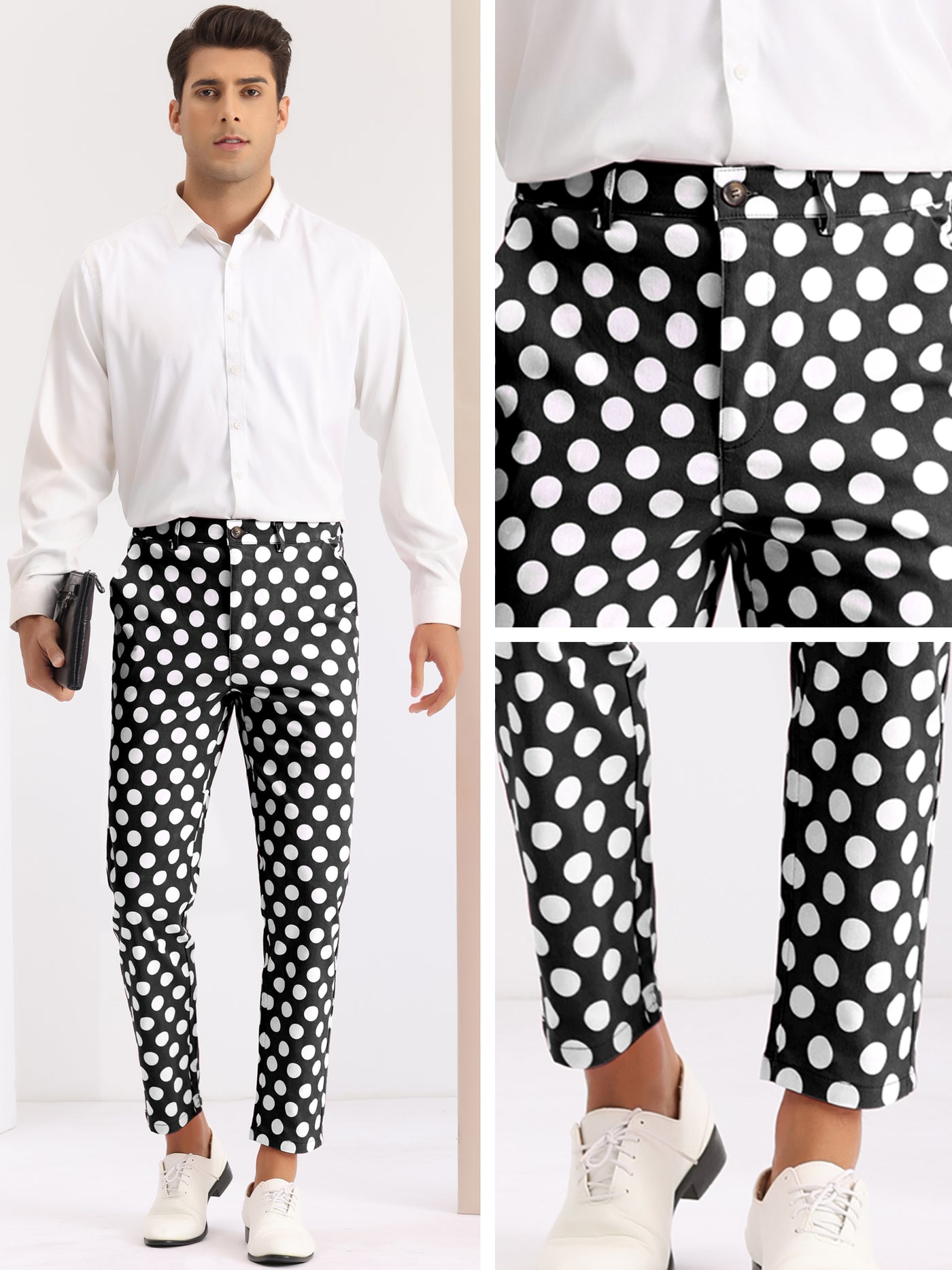 Bublédon Polka Dots Printed Pants for Men's Regular Fit Flat Front Dress Trousers