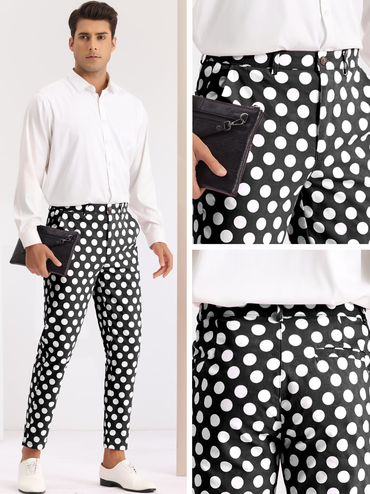 Bublédon Polka Dots Printed Pants for Men's Regular Fit Flat Front Dress Trousers