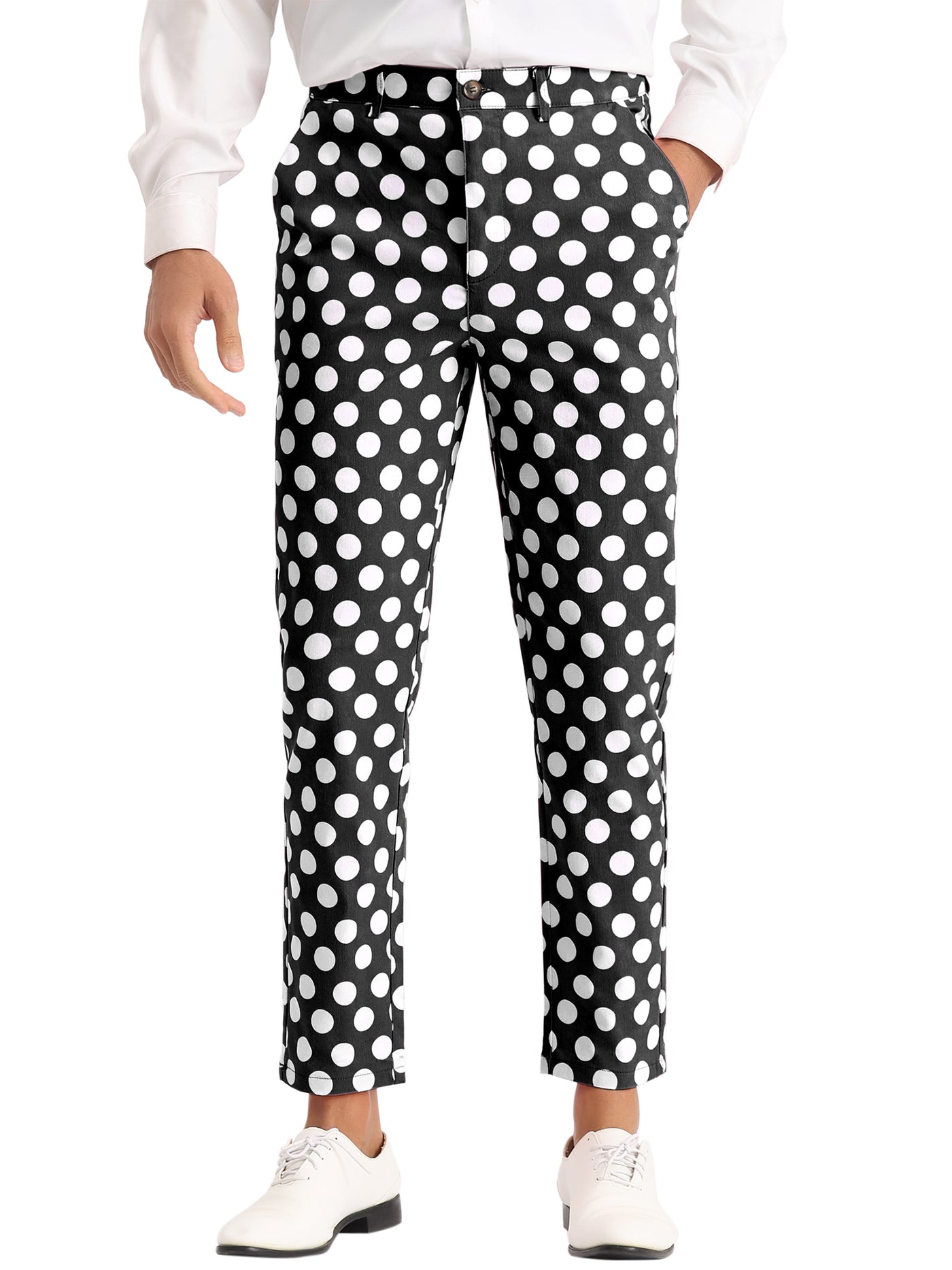 Bublédon Polka Dots Printed Pants for Men's Regular Fit Flat Front Dress Trousers