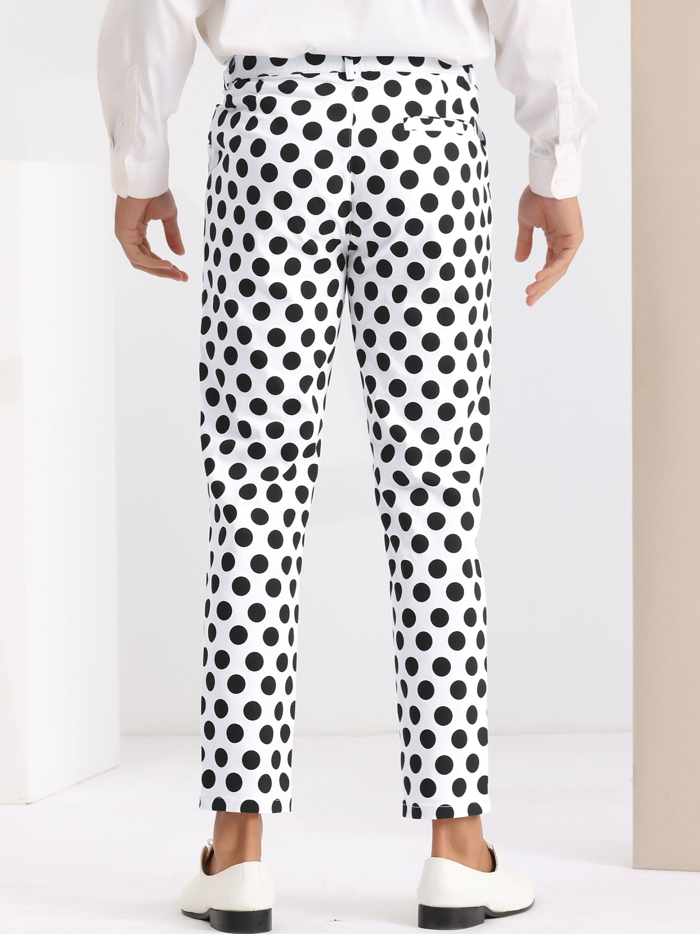 Bublédon Polka Dots Printed Pants for Men's Regular Fit Flat Front Dress Trousers