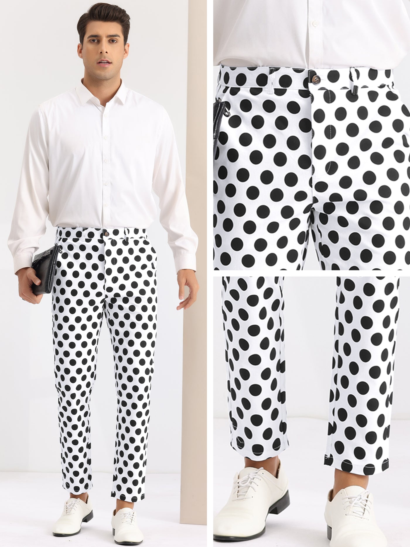 Bublédon Polka Dots Printed Pants for Men's Regular Fit Flat Front Dress Trousers