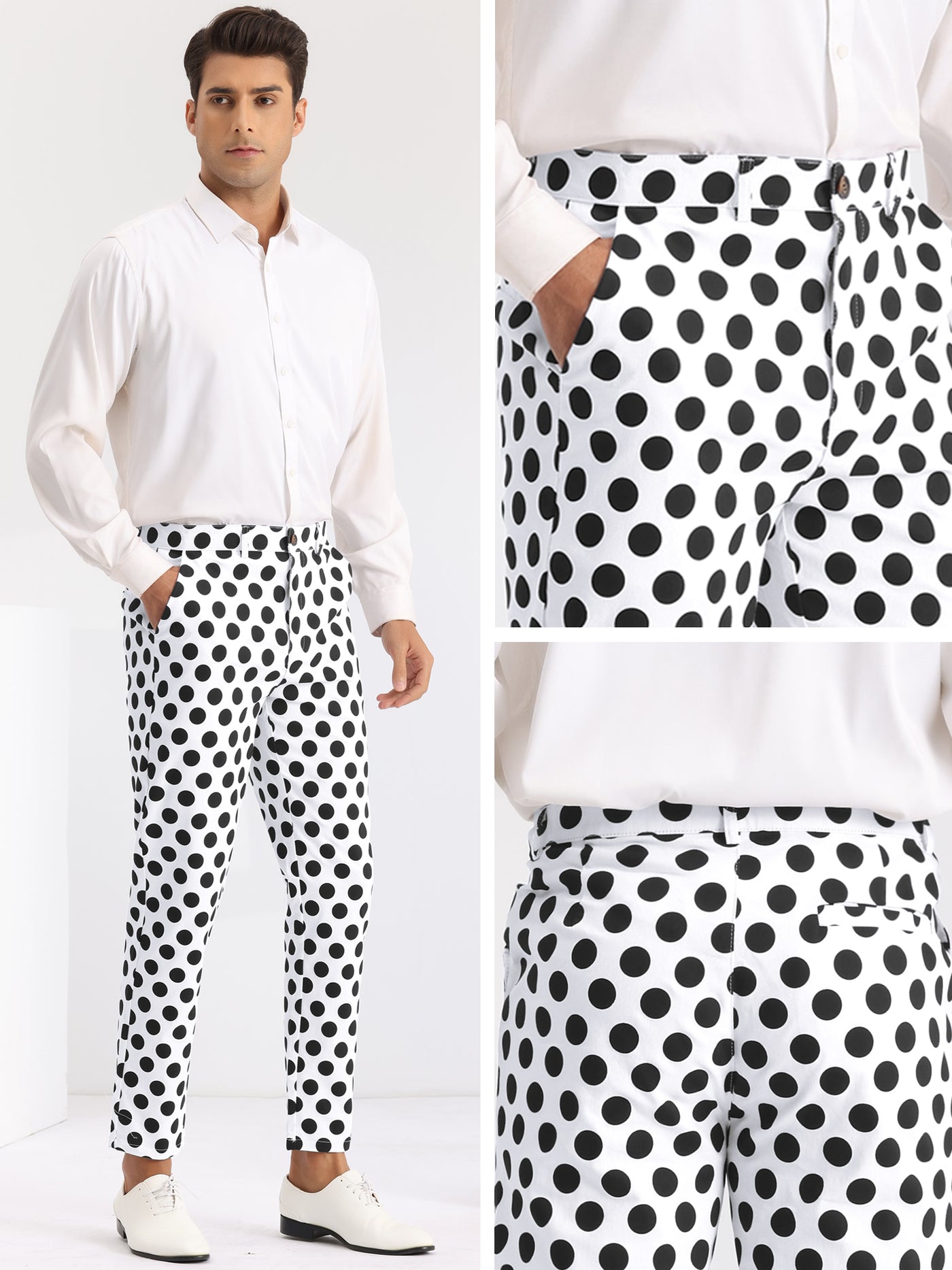 Bublédon Polka Dots Printed Pants for Men's Regular Fit Flat Front Dress Trousers