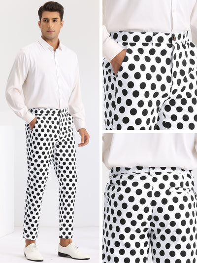 Polka Dots Printed Pants for Men's Regular Fit Flat Front Dress Trousers