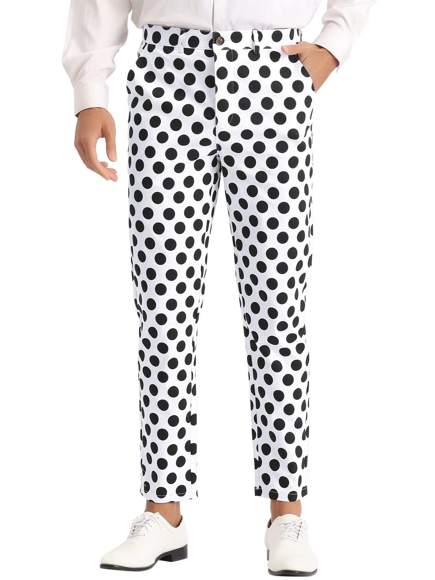 Bublédon Polka Dots Printed Pants for Men's Regular Fit Flat Front Dress Trousers