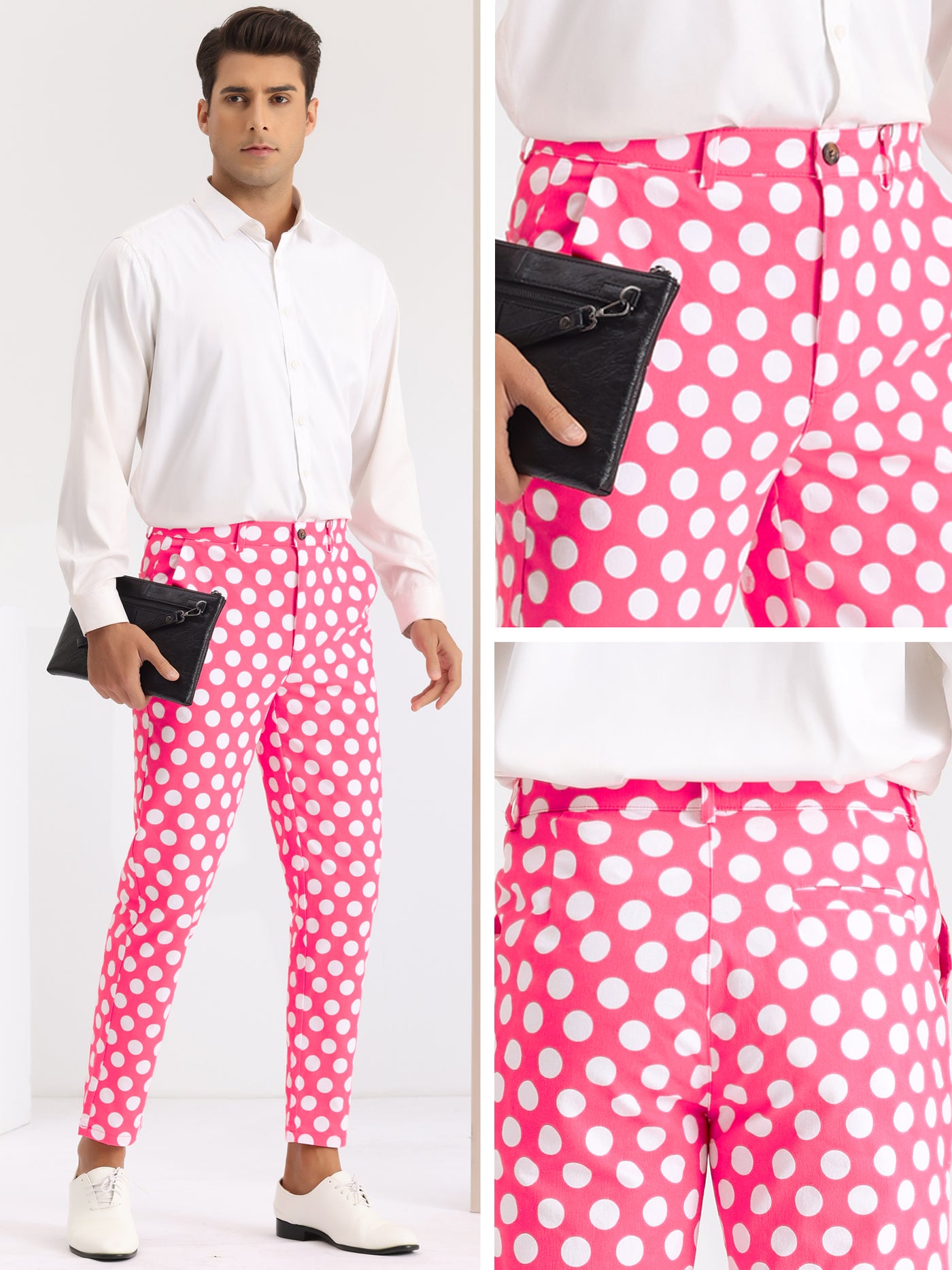 Bublédon Polka Dots Printed Pants for Men's Regular Fit Flat Front Dress Trousers